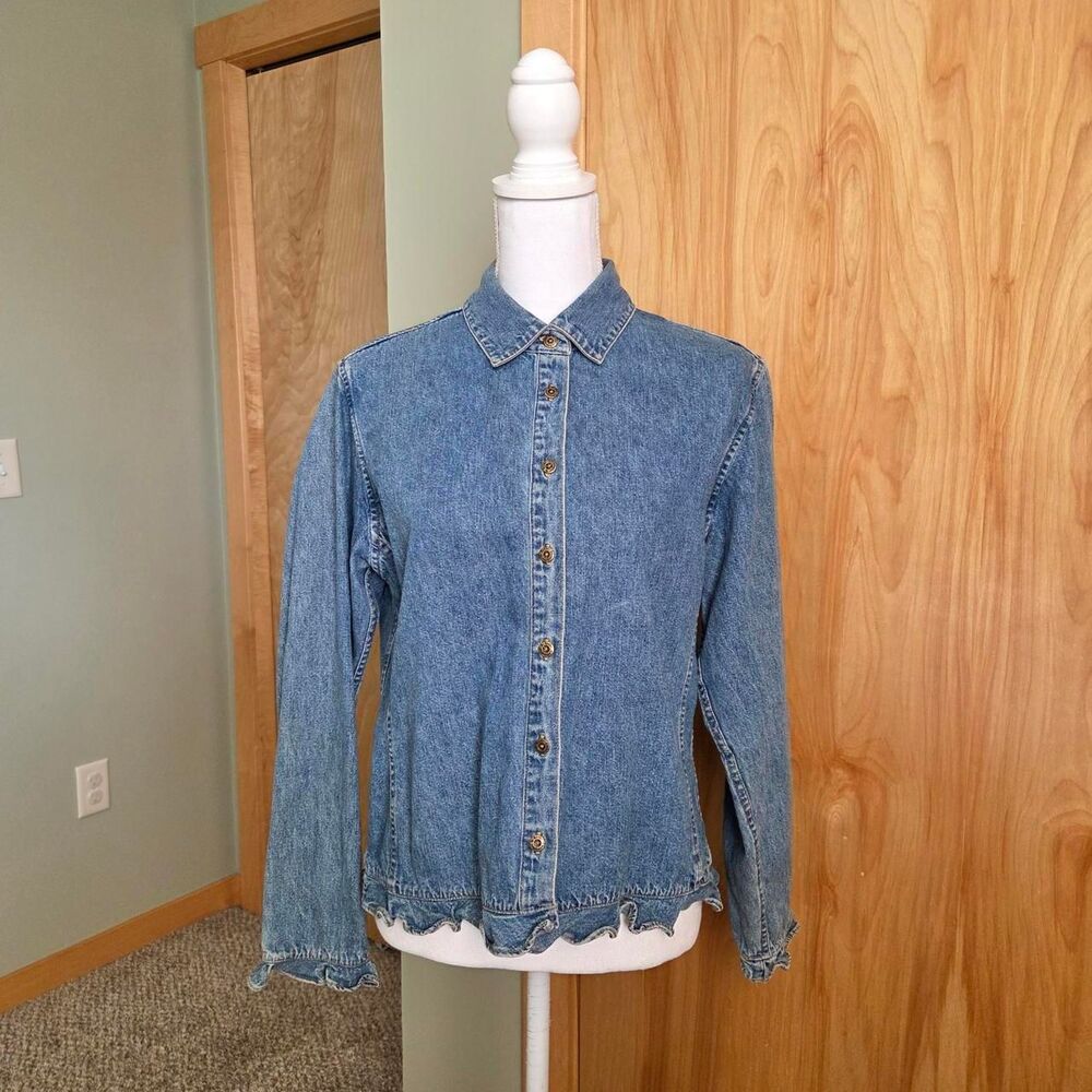 vintage y2k Christopher and banks ruffle Jean jacket